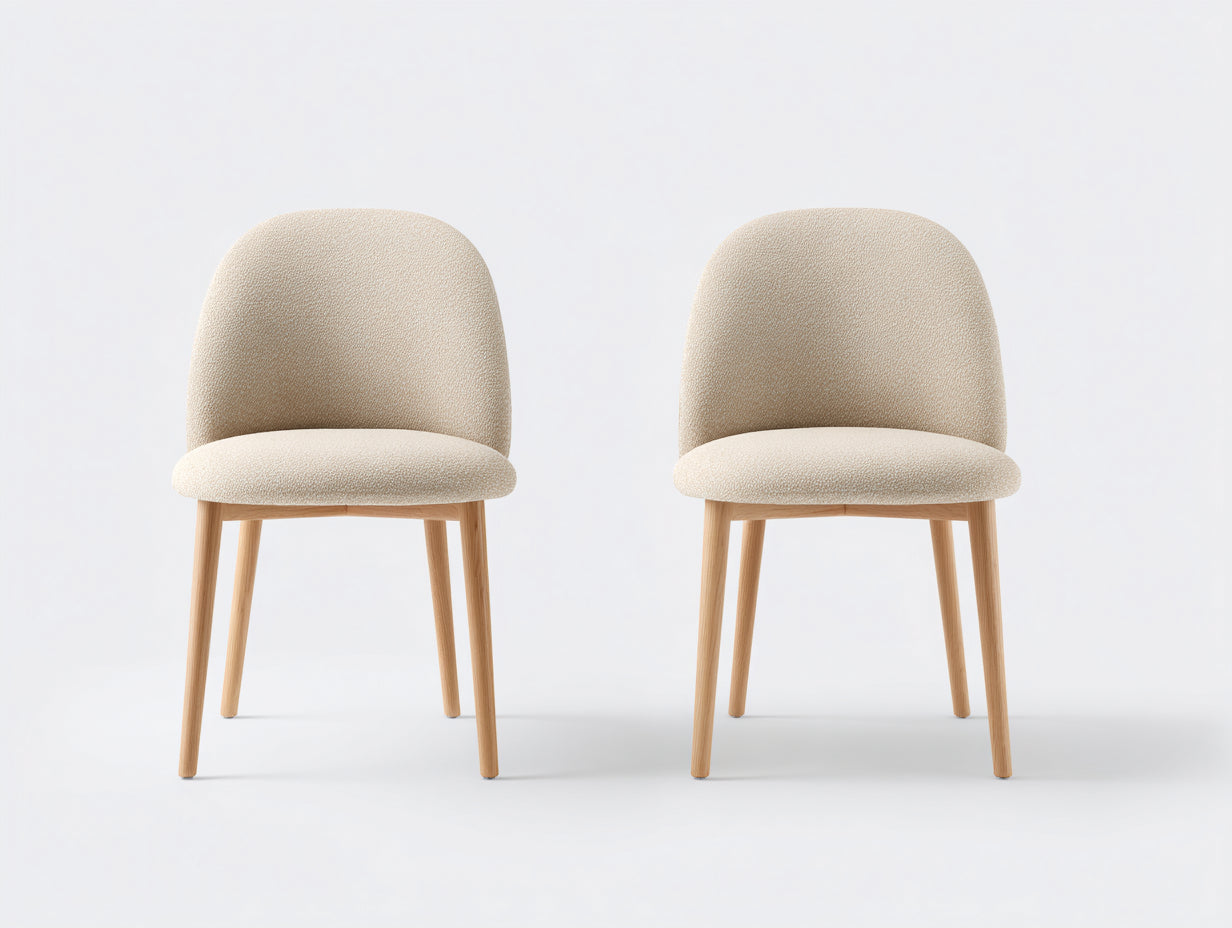 Esszimmerstühle Boucléstoff und Holz 50 x 55 x 82 cm Creme Natur für Esszimmer - Gepolstertes skandinavisches Design