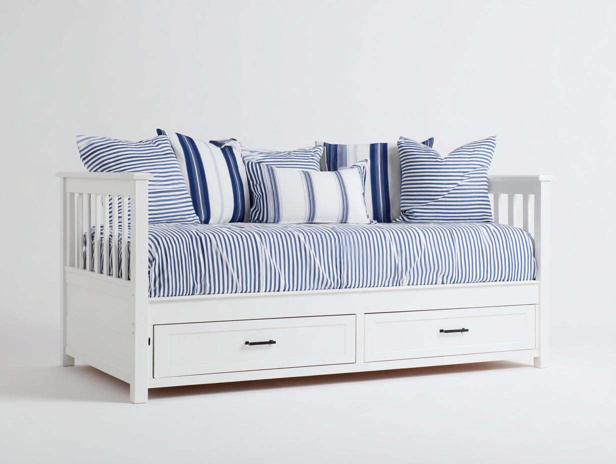 Schlafsofa aus Holz 205 x 98 x 92 cm - Weiß - Tagesbett mit 2 Schubladen im Landhausstil