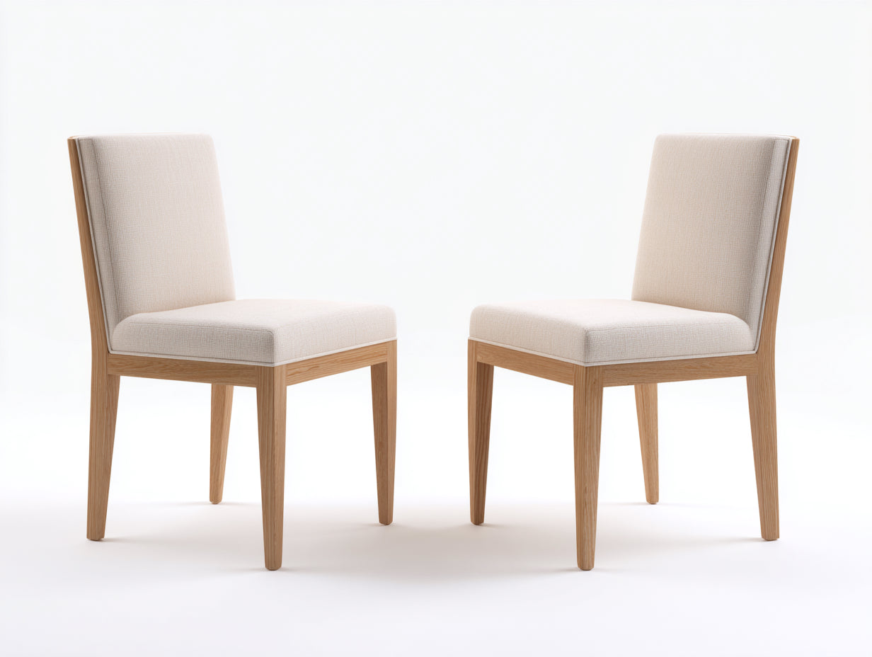 Esszimmerstühle im 2er-Set - Stoffpolsterung und Holzgestell - 48 x 55 x 88 cm - Beige und Natur - Hohe Rückenlehne im zeitlosen Design