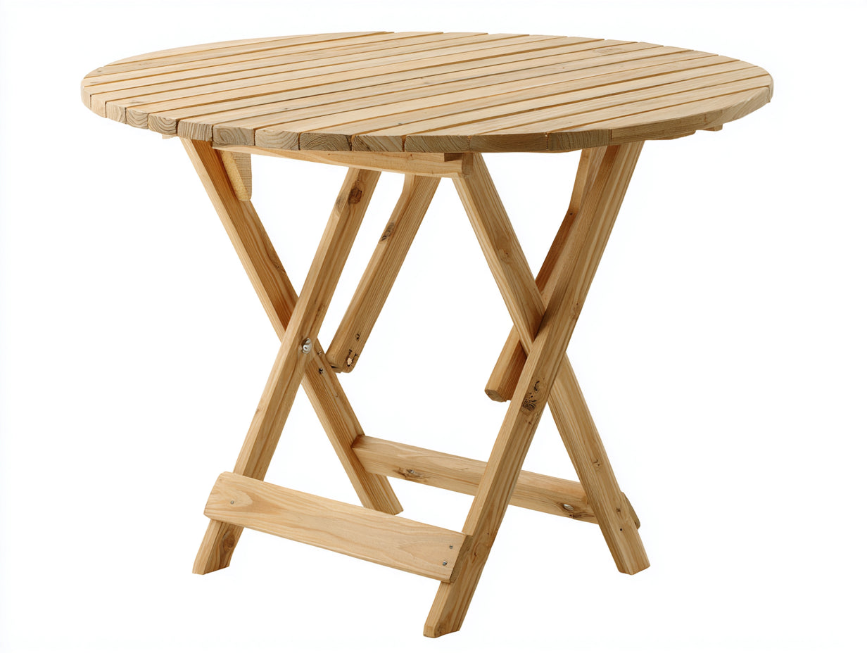Gartentisch aus Massivholz 100 x 100 x 75 cm - Naturholz - Rundes klappbares Latten-Design