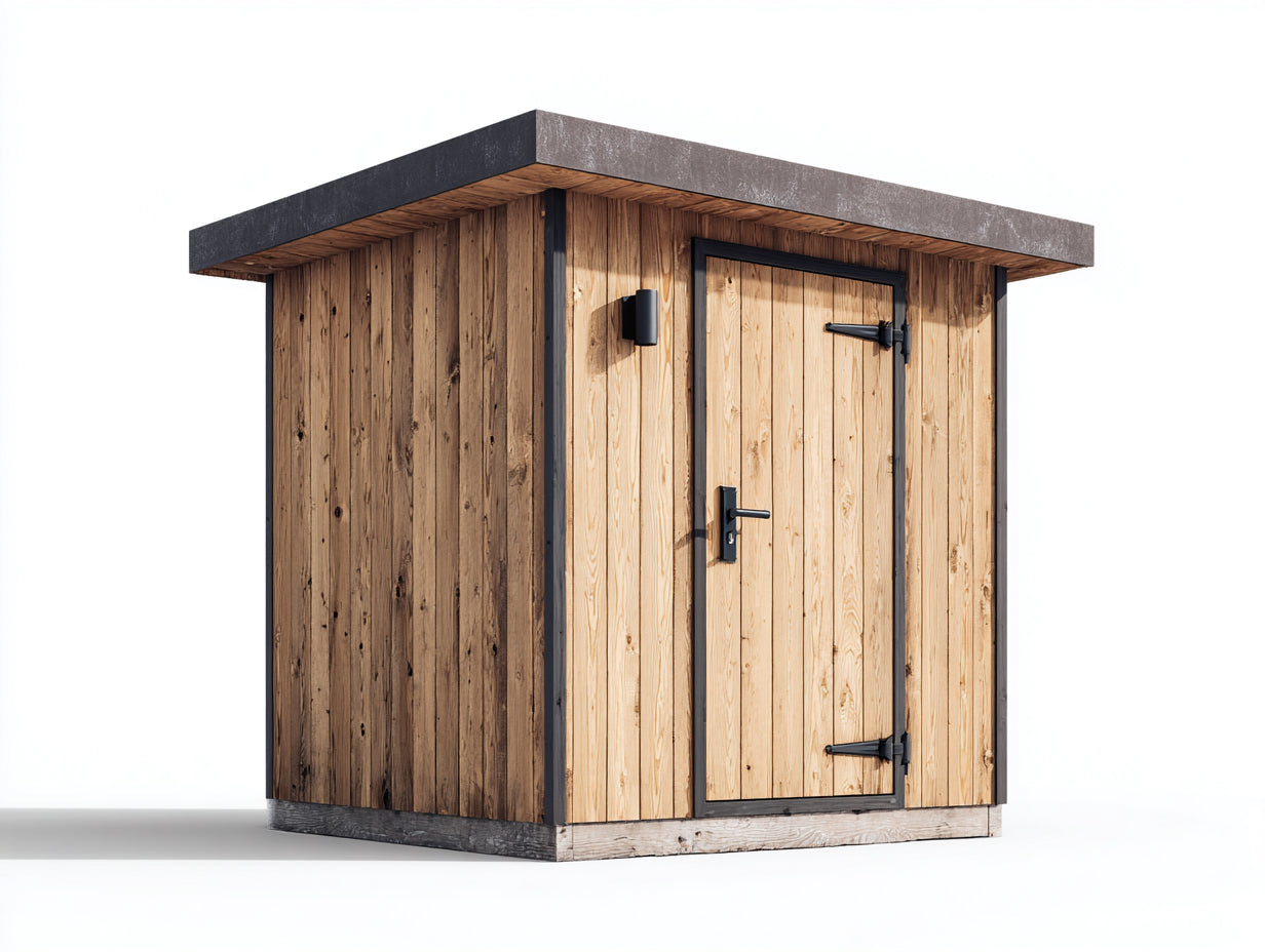 Gartenhäuser aus Holz und Metall 220 x 180 x 230 cm - Naturbraun und Anthrazit - Mit Einzeltür und Flachdach im modernen Stil