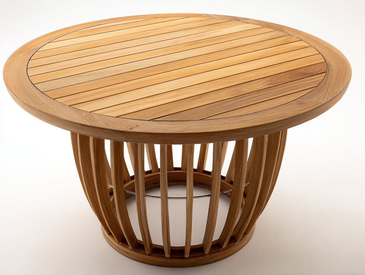 Runder Gartentisch aus Holz ca. 110 x 110 x 68 cm - Naturbraun - Lamellengestell - Modernes Design