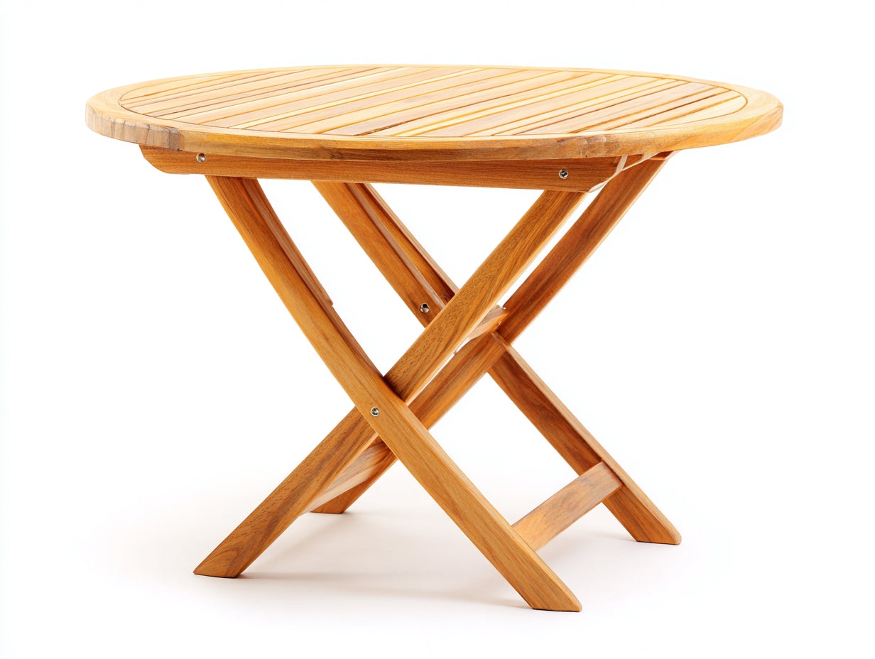 Runder Gartentisch aus Holz ca. 90 x 90 x 74 cm - Honigbraun - Klappbares Kreuzgestell - Klassisches Design