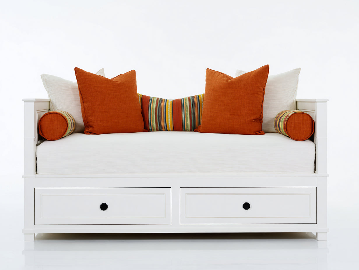 Schlafsofa mit 2 Stauraumschubladen - Holzrahmen und Stoffpolsterung - 200 x 93 x 84 cm - Weiß - Tagesbett im klassischen Landhausstil