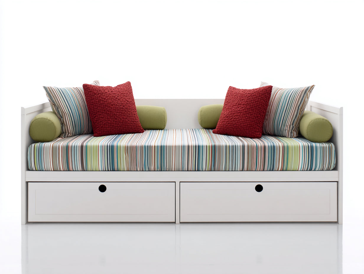 Schlafsofa mit 2 Schubladen und gepolsterter Liegefläche ca. 205 x 98 x 88 cm - Weiß-Mehrfarbig - Holzrahmen - Modernes Design