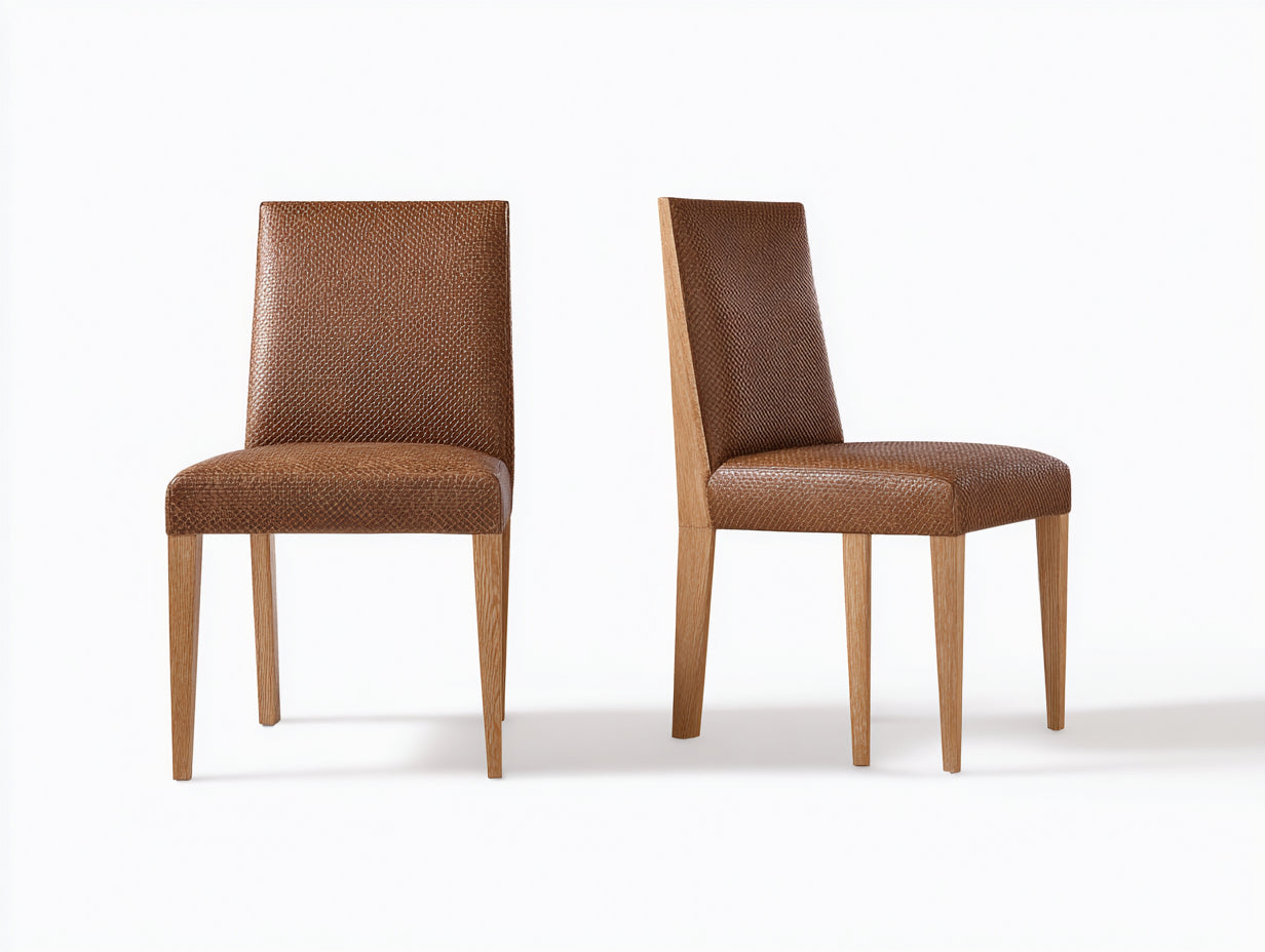 Esszimmerstühle 2er Set aus Kunstleder und Holz 50 x 48 x 92 cm - Braun und Naturholz - Gepolstertes klassisches Design