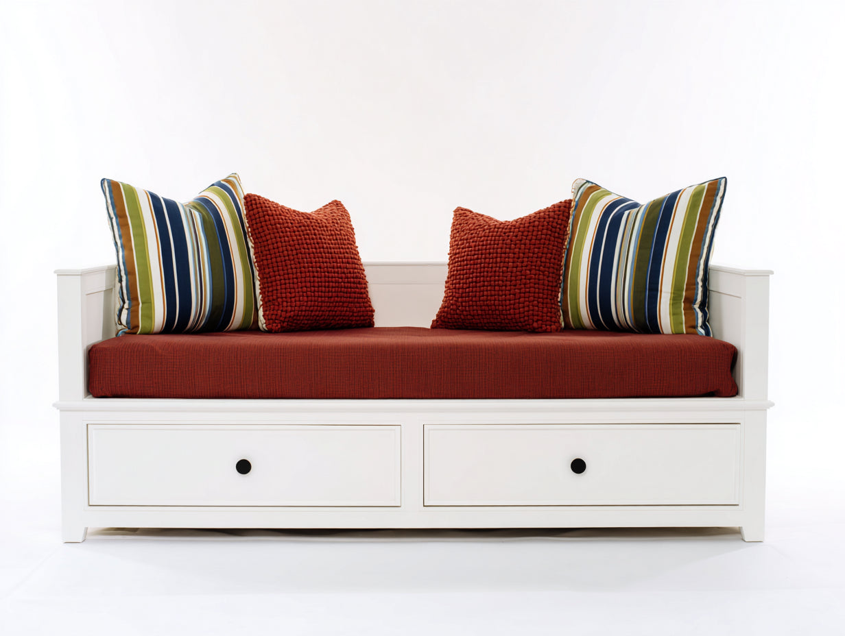 Schlafsofa aus Holz 205 x 98 x 90 cm - Weiß und Terrakotta - Tagesbett mit 2 Schubladen