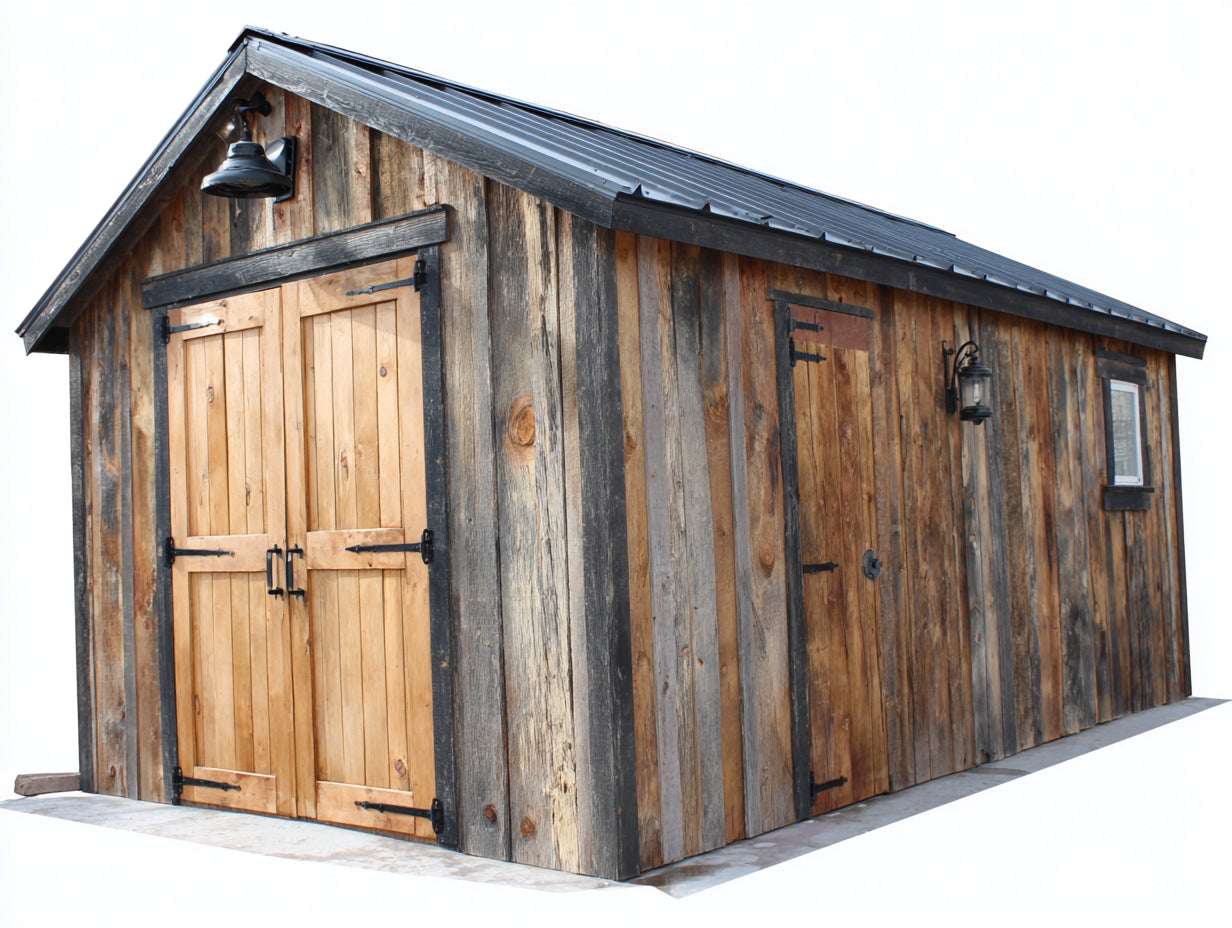 Gartenhäuser aus Holz und Metall 400 x 300 x 280 cm - Naturbraun und Anthrazit - Mit Doppeltür und Seitentür im rustikalen Stil