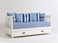 Schlafsofa mit 2 Stauraumschubladen - Holzrahmen und Stoffpolsterung - 202 x 92 x 82 cm - Weiß und Blau - Tagesbett im Küstenstil