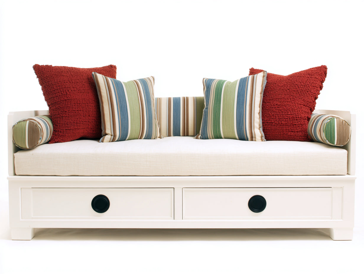 Schlafsofa aus Holz 210 x 100 x 88 cm - Weiß - Mit 2 Schubladen im klassischen Landhausstil