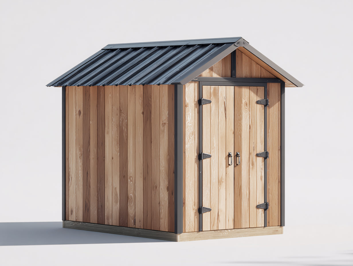 Gartenhäuser aus Holz und Metall 240 x 180 x 230 cm - Naturbraun und Anthrazit - Mit Doppeltür und Satteldach im rustikalen Stil