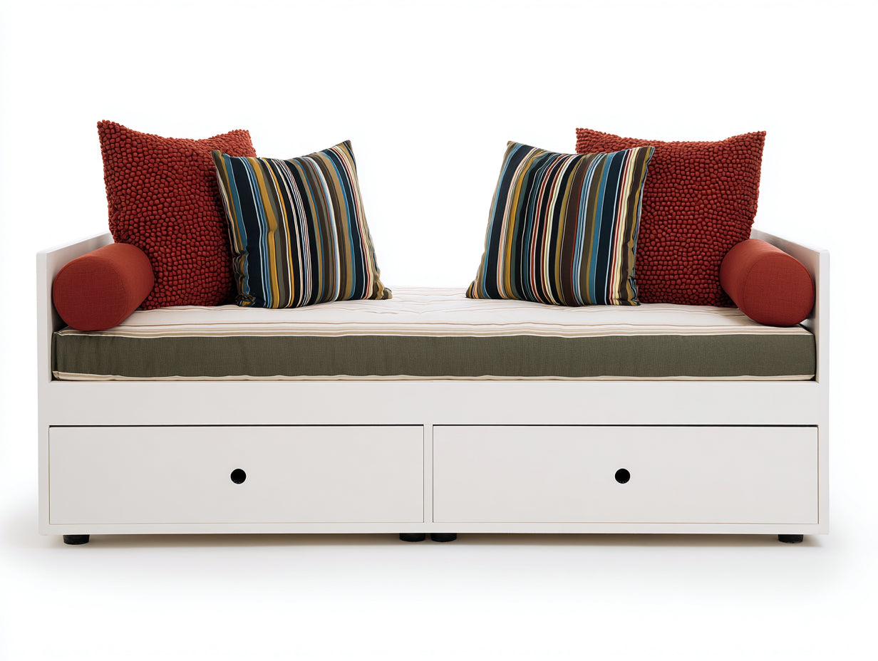 Schlafsofa aus Massivholz und Holzwerkstoff 200 x 95 x 85 cm Weiß für Gästezimmer - Tagesbett mit 2 Schubladen