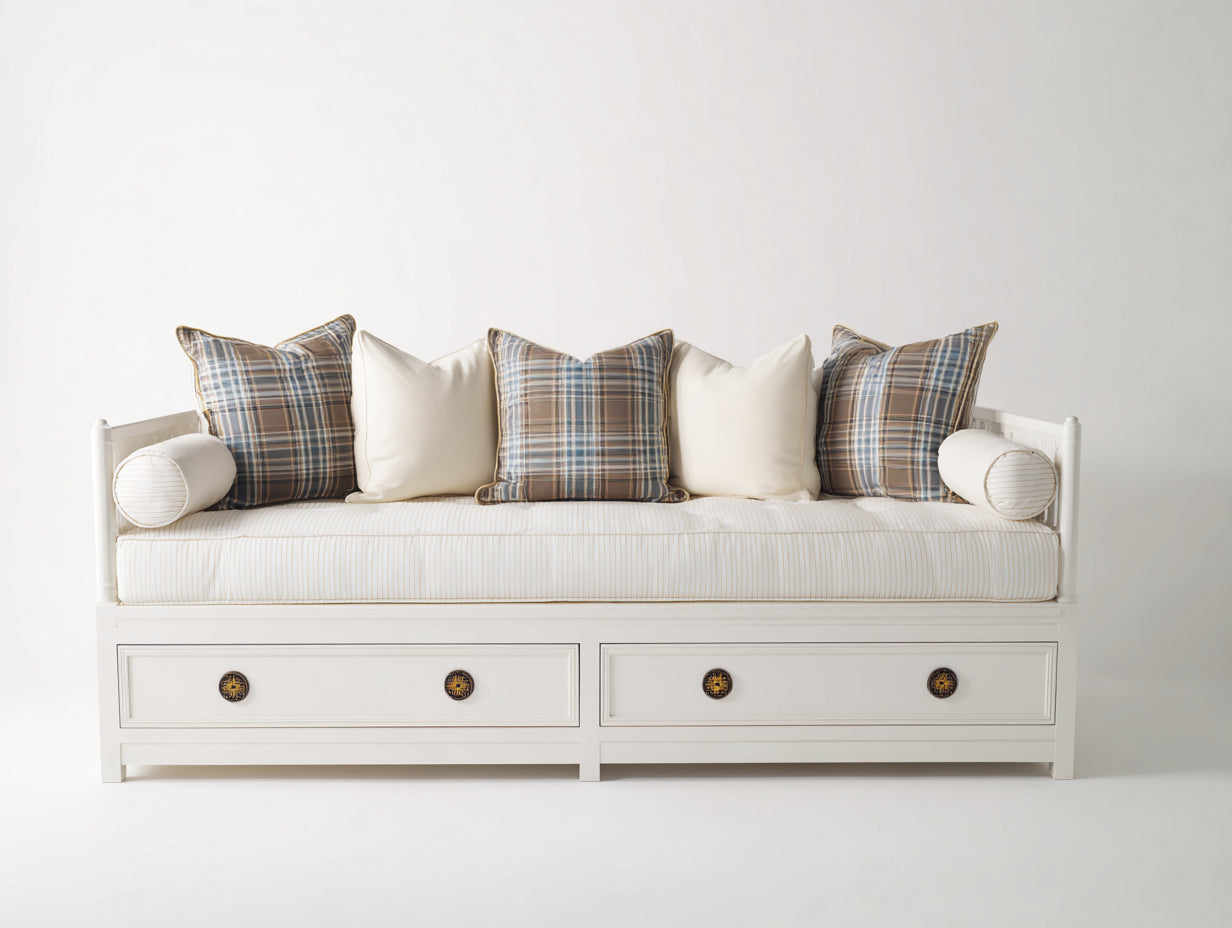 Schlafsofa aus Holz 210 x 100 x 92 cm - Weiß - Mit 2 Schubladen im klassischen Landhausstil