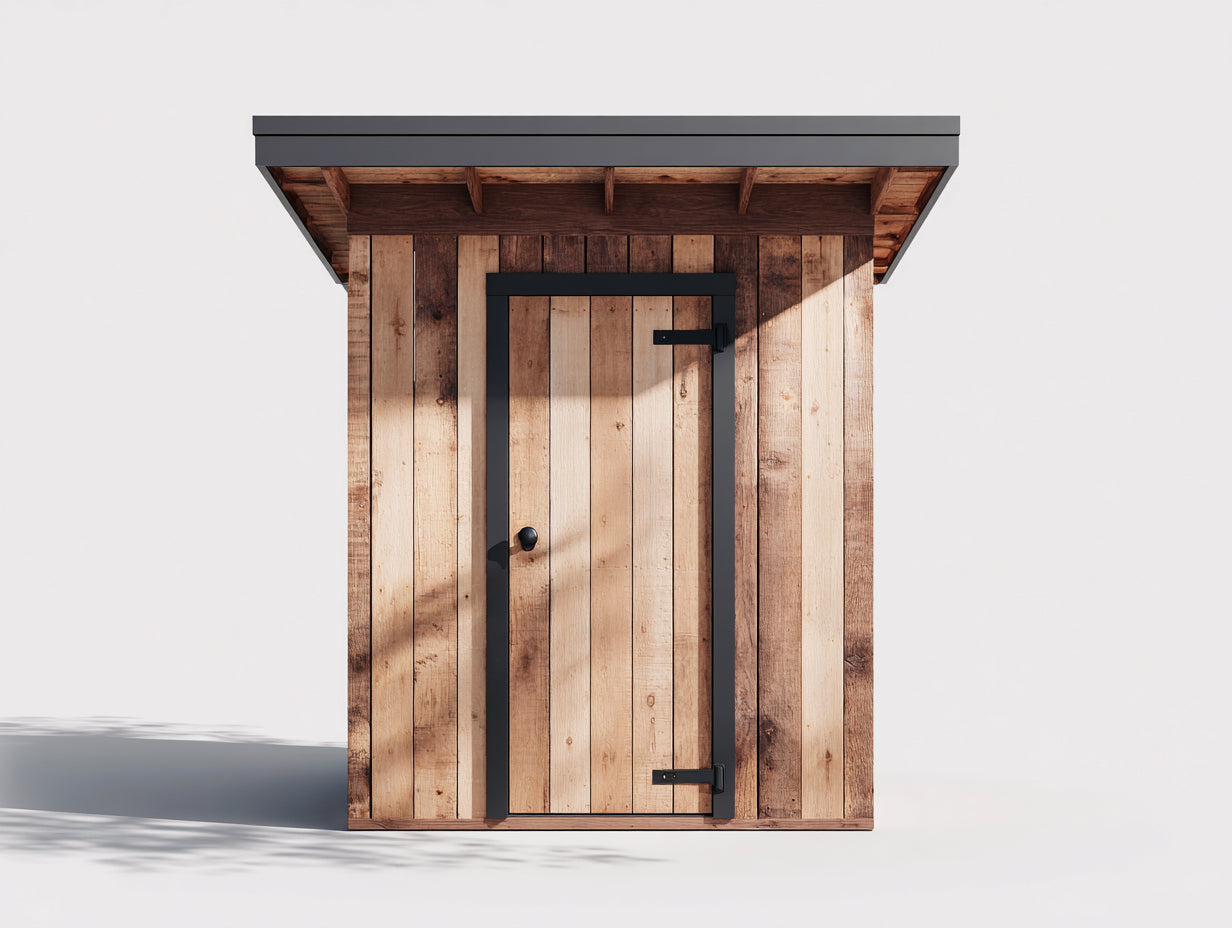 Gartenhäuser aus Holz 150 x 120 x 210 cm - Naturbraun und Schwarz - Kompaktes Gerätehaus mit Einzeltür