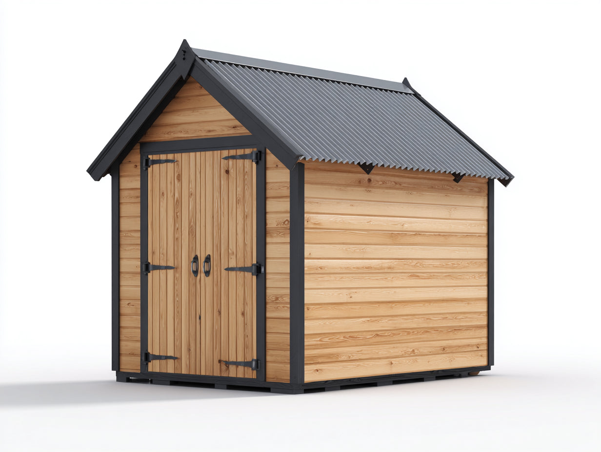 Gartenhäuser aus Massivholz und Metall 210 x 180 x 235 cm Natur Anthrazit für Garten - Gerätehaus mit 2 Flügeltüren