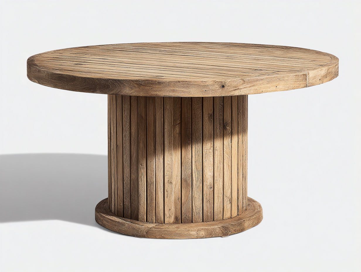 Gartentisch rund - Holzkonstruktion - 130 x 130 x 76 cm - Natur - Säulentisch im rustikalen Design