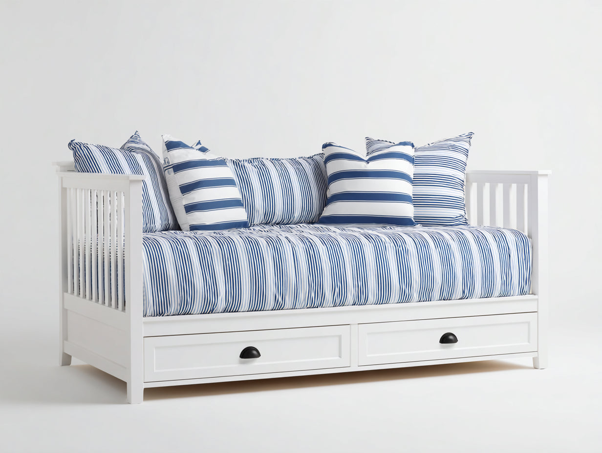Schlafsofa aus Holz 210 x 100 x 95 cm - Weiß - Für Gästezimmer mit 2 Schubladen im Landhausstil